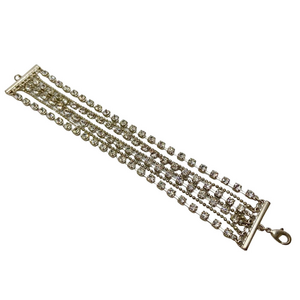 Rhinestone studded multistrand fancy silver tone bracelet